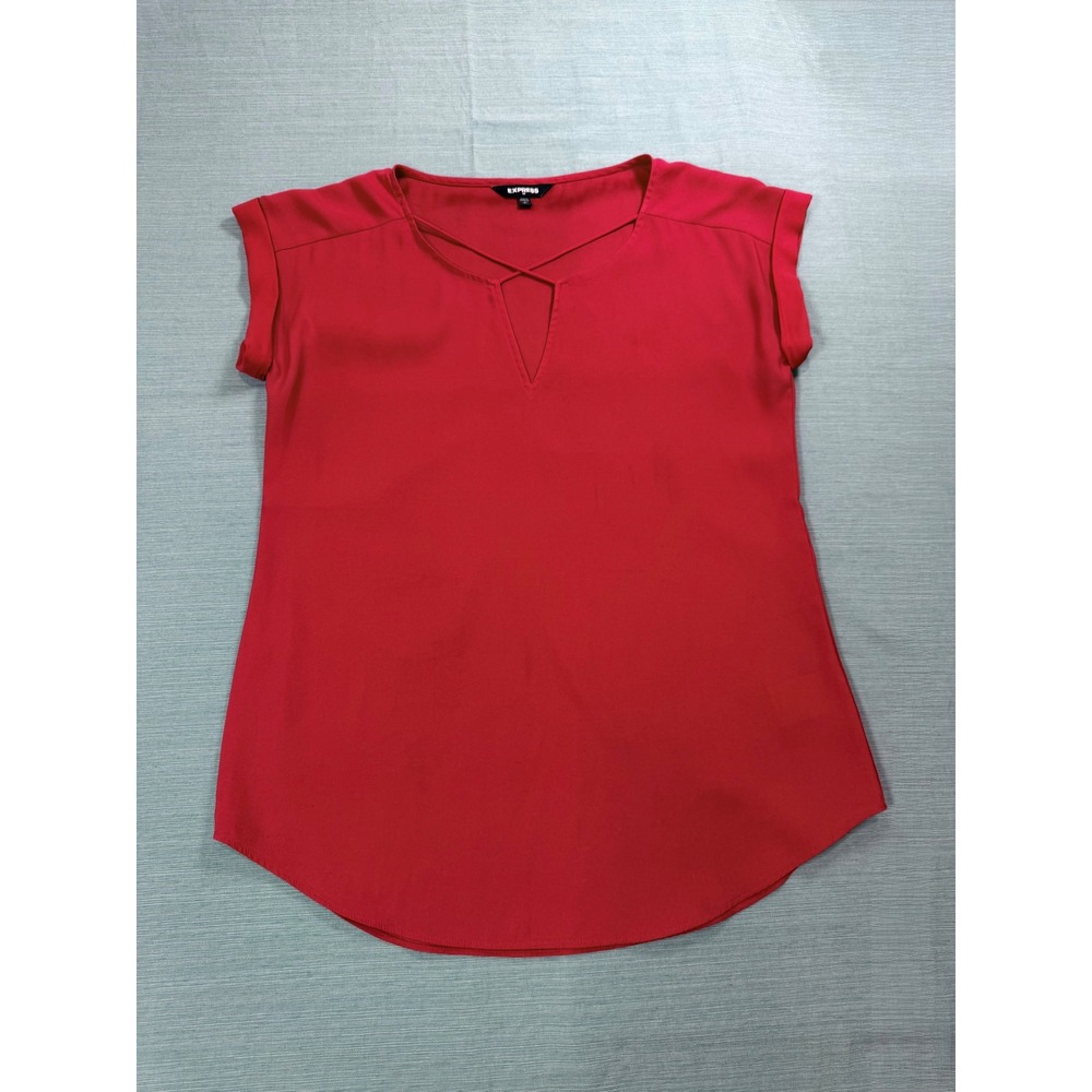 Express Red Strappy V-Neck Short Sleeve Blouse Top‎ Small
